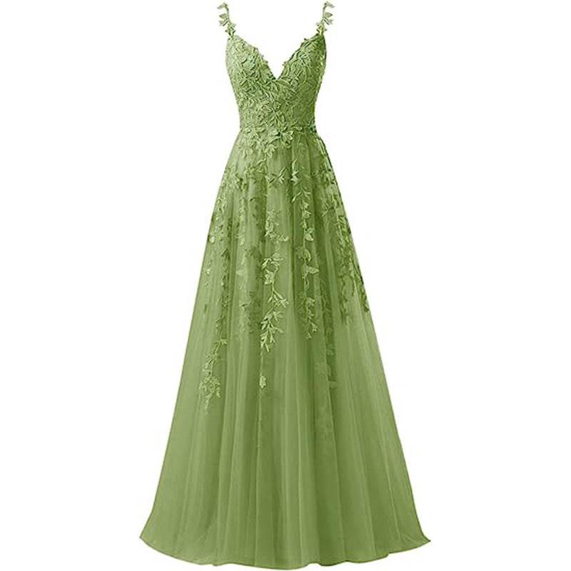 Evening Dress Suspender Style Long Tulle Lace For Prom - Mubimart