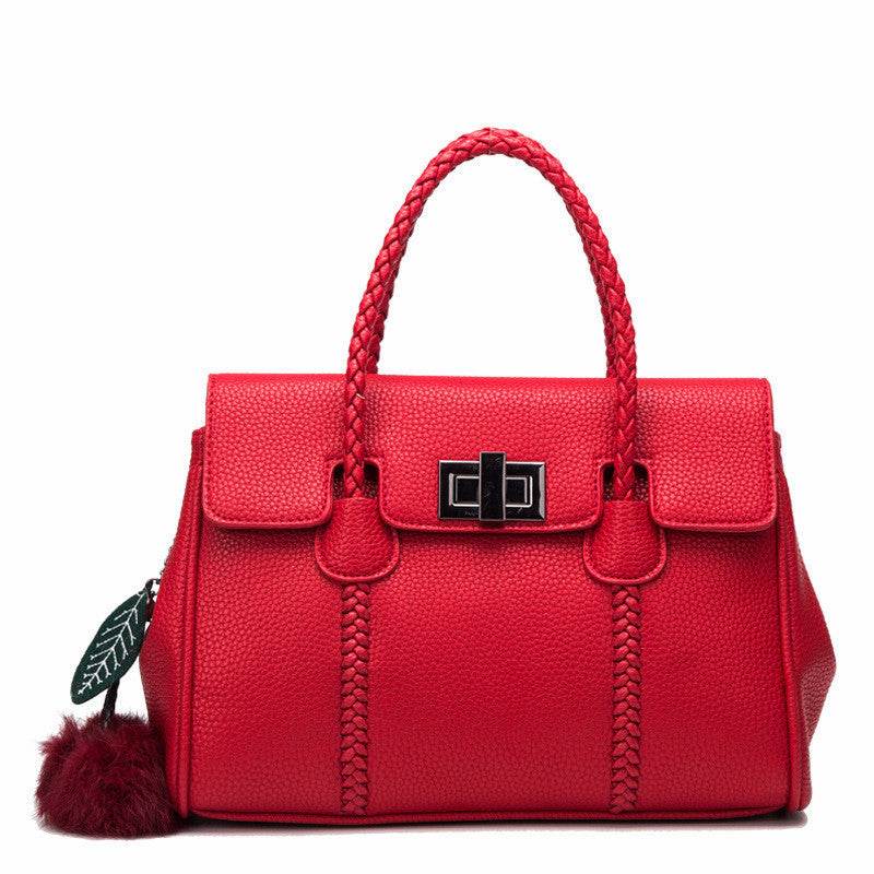 Leather handbags lychee pattern handbag - Mubimart