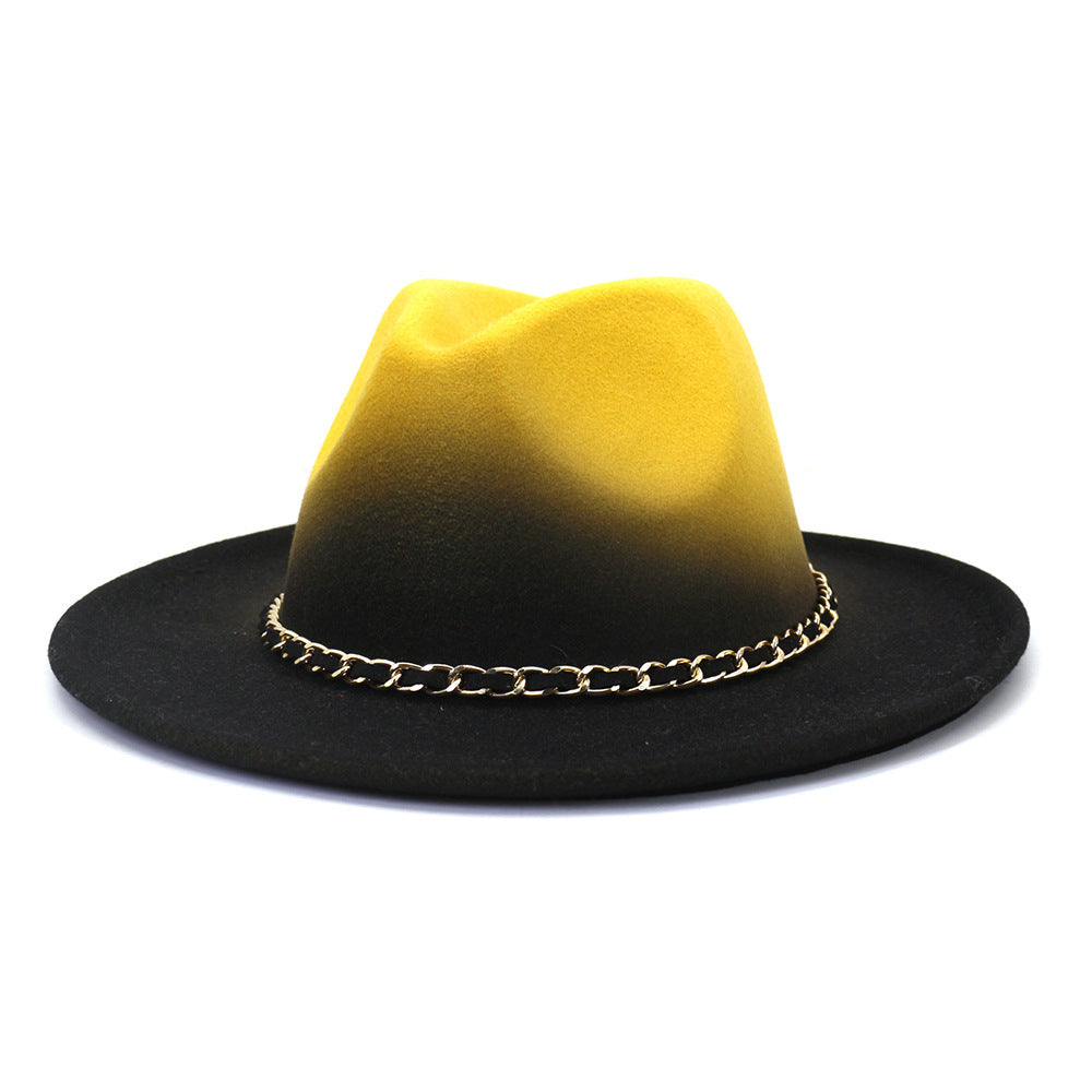 Painted Woolen Flat Brim Autumn And Winter British Style Fashion Fedora Hat