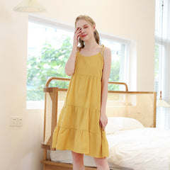 Plus Size Nightgown Sling Two Bow Tie Round Neck Rayon Nightdress Length - Mubimart -  