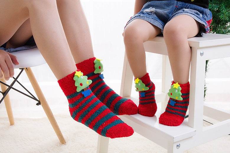 Christmas Tree Fuzzy Plush Socks - Mubimart