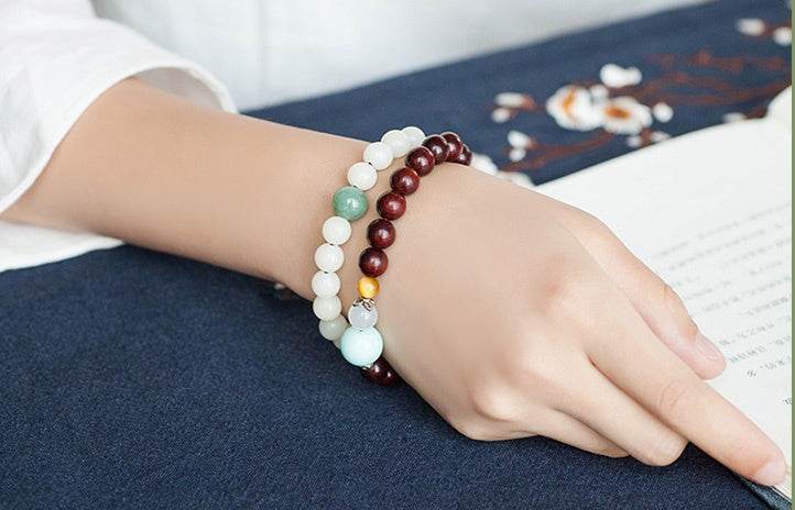 Natural white jade Bodhi bracelets beads bracelets women's simple Bodhi bracelets transfer beads - Mubimart