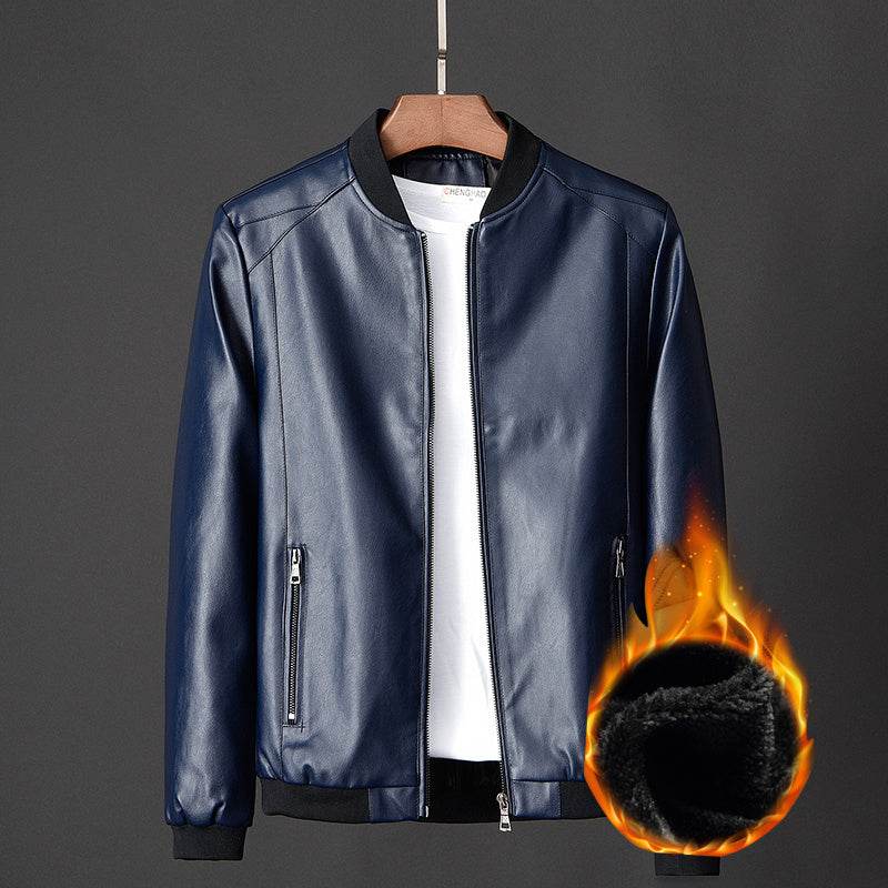 Leather jacket slim men's leather jacket - Mubimart
