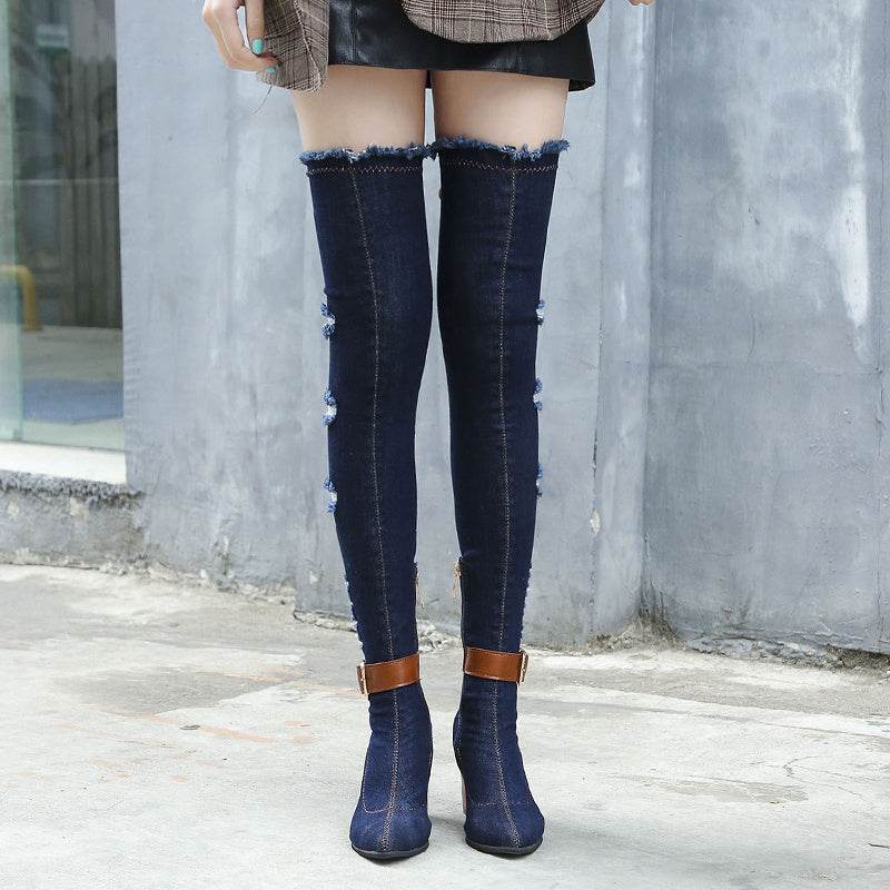 Stiletto pointed over-the-knee boots - Mubimart
