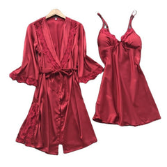 Pajamas simulation silk nightgown plus size nightdress - Mubimart - Plus Size Nightgown 