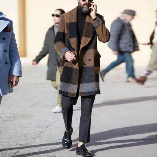 Men's plaid trench coat - Mubimart