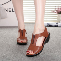 Wedge heel hollow female sandals mid-heel mother sandals