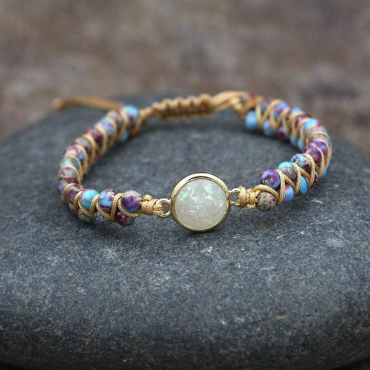 Natural Stone Bracelet for Women Round Crystal Bracelet Bangle Double Beads Yoga Bracelet - Mubimart