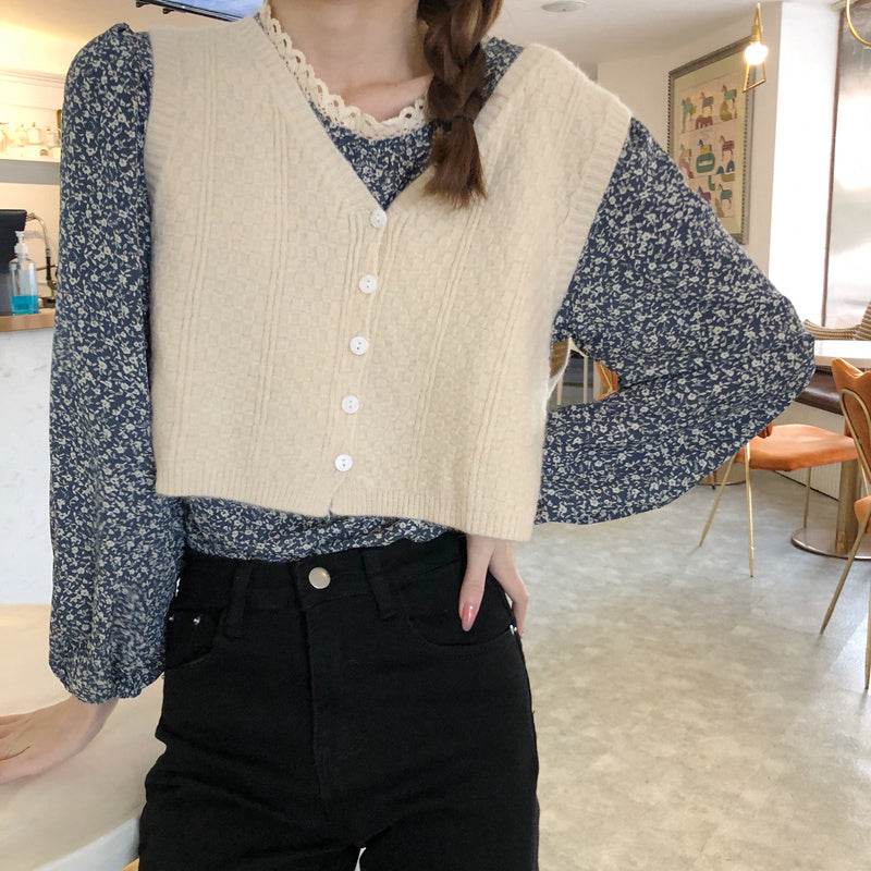 Sleeveless sweater vest sweater - Mubimart