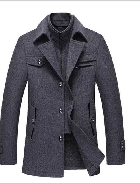 Men Woolen Coats Winter Slim Fit Warm Overcoats Brand Detachable Collar Casual Wool Blends Trench Coats SL-F053 - Mubimart