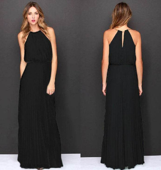 Women Halter Chiffon Maxi Dress - Mubimart