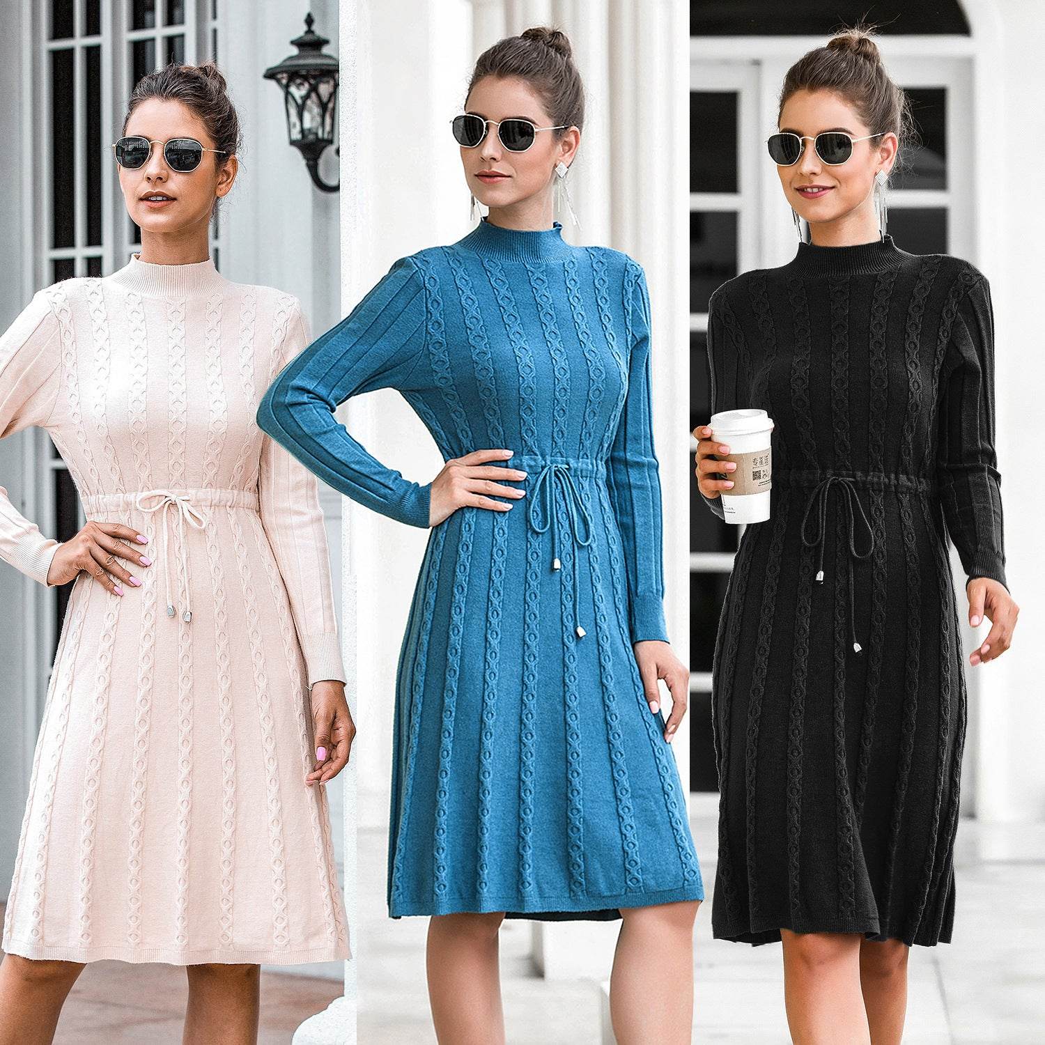 Twisted lace midi sweater dress - Mubimart
