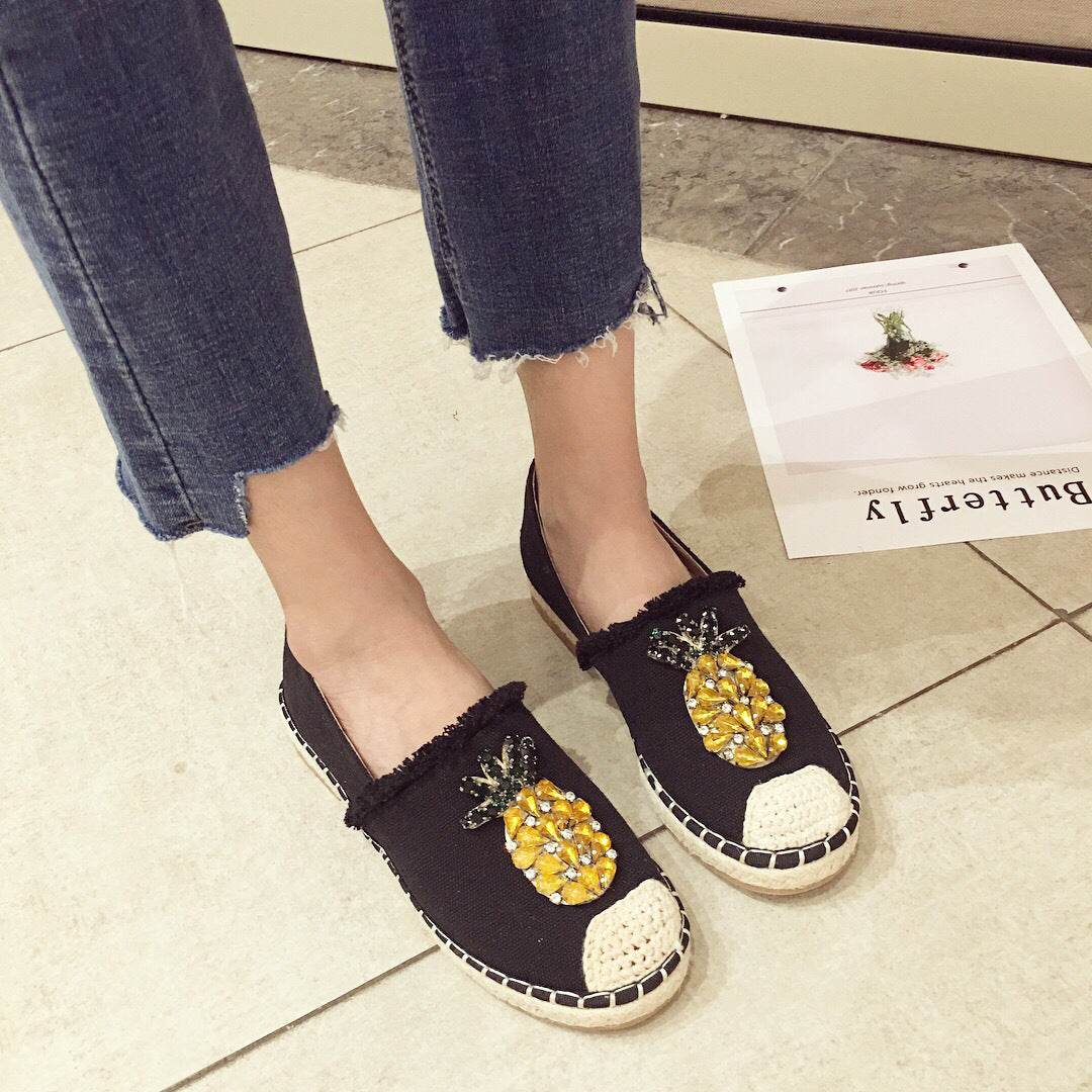 Pineapple Rhinestone Flats - Mubimart