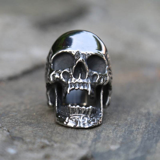 Skull Ring Boiled Black Polished Titanium Men - Mubimart