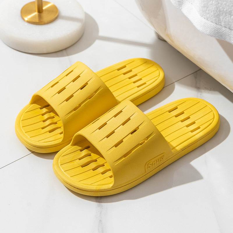 Anti-slip Striped Texture Hollow Design Slippers Women Floor Bathroom House Shoes Summer Indoor Home Slipper Couple - Mubimart