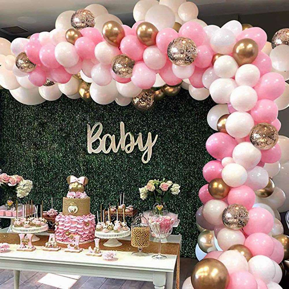 127pcs Pink Balloon Arch Garland Kit White Pink Gold Confetti Latex Balloons Baby Shower Wedding Birthday Party Decorations - Mubimart - Balloons 