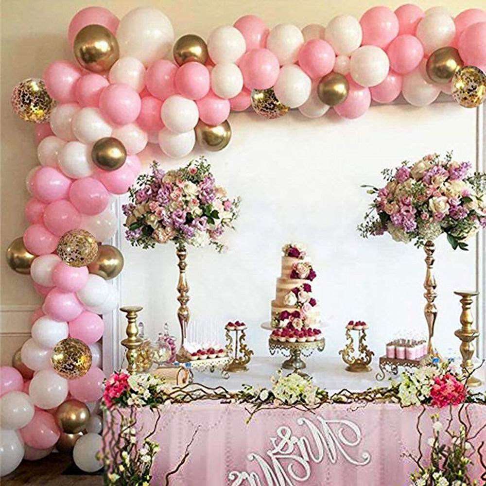 127pcs Pink Balloon Arch Garland Kit White Pink Gold Confetti Latex Balloons Baby Shower Wedding Birthday Party Decorations - Mubimart -  