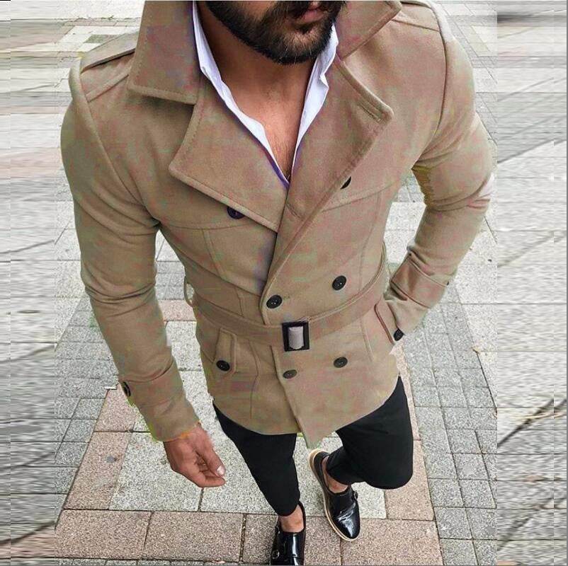Double-breasted casual trench coat wool coat - Mubimart