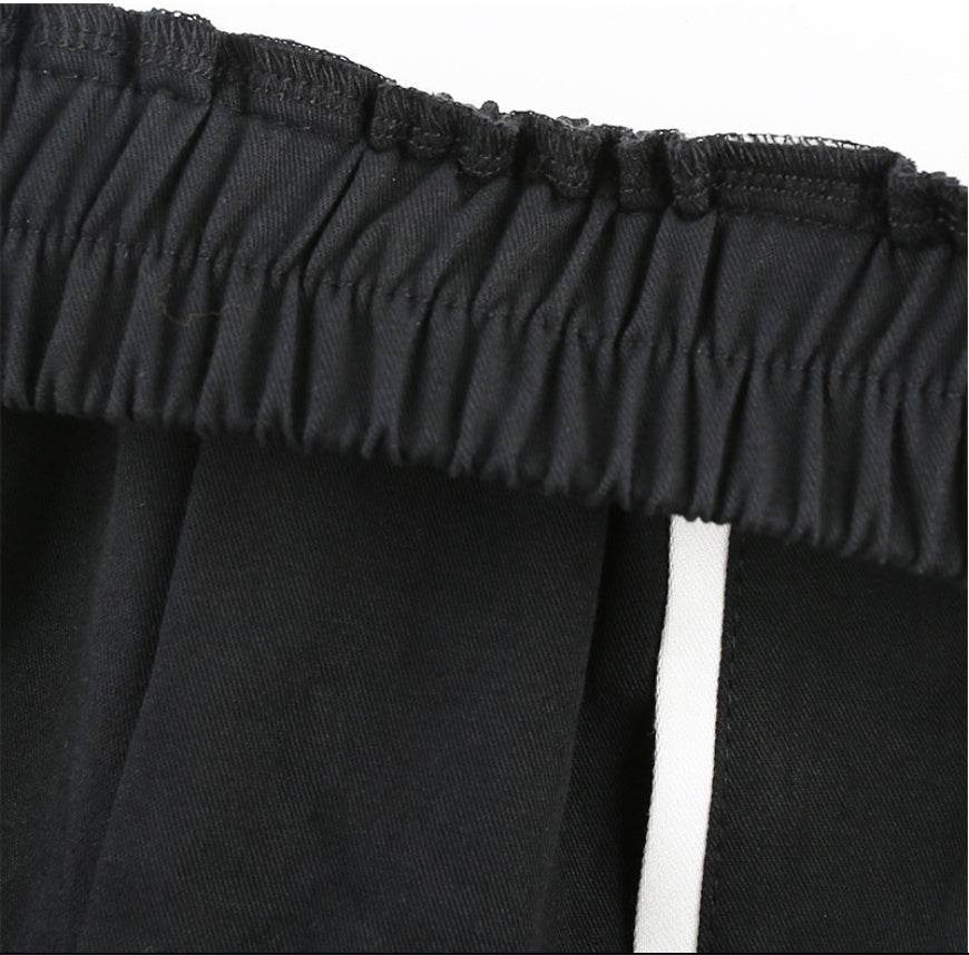 White Stripe Cargo Pants Women Trousers Pockets Patchwork Contrast Color High Waist Pants Hip Hop Capris - Mubimart