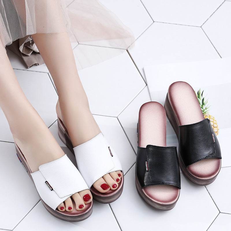 Leather platform sandals for women - Mubimart