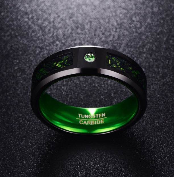Matte Green Zircon Men Ring Tungsten Carbide Wedding Ring - Mubimart