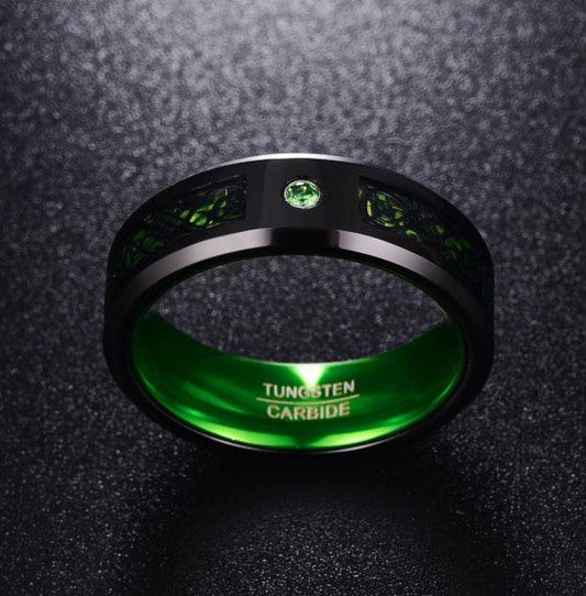 Matte Green Zircon Men Ring Tungsten Carbide Wedding Ring - Mubimart