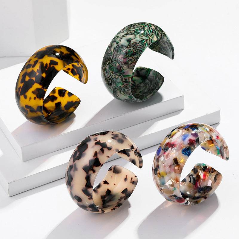 Leopard print acetate plate bangle bracelet women - Mubimart