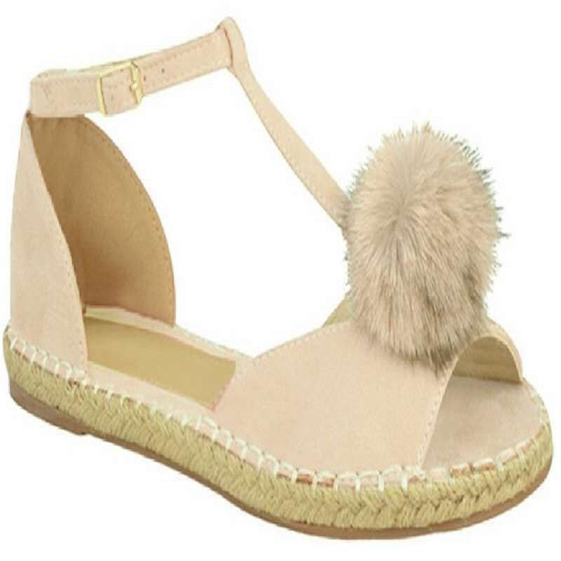 Flache Espadrilles-Sandalen mit Haarballen