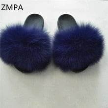 Fox fur slippers flip flops - Mubimart