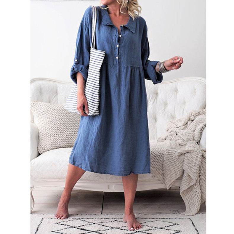 Loose button midi dress - Mubimart
