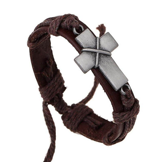 Brown Leather Cross Bracelets - Mubimart