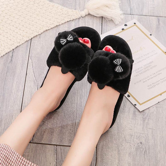 Flip Flops Cartoon Plush Slippers Home Cotton Slippers Women - Mubimart
