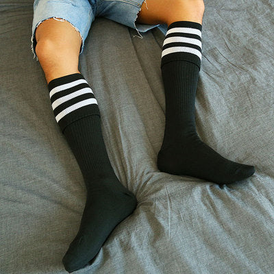 Folded striped over-the-knee high-tube long socks - Mubimart -  