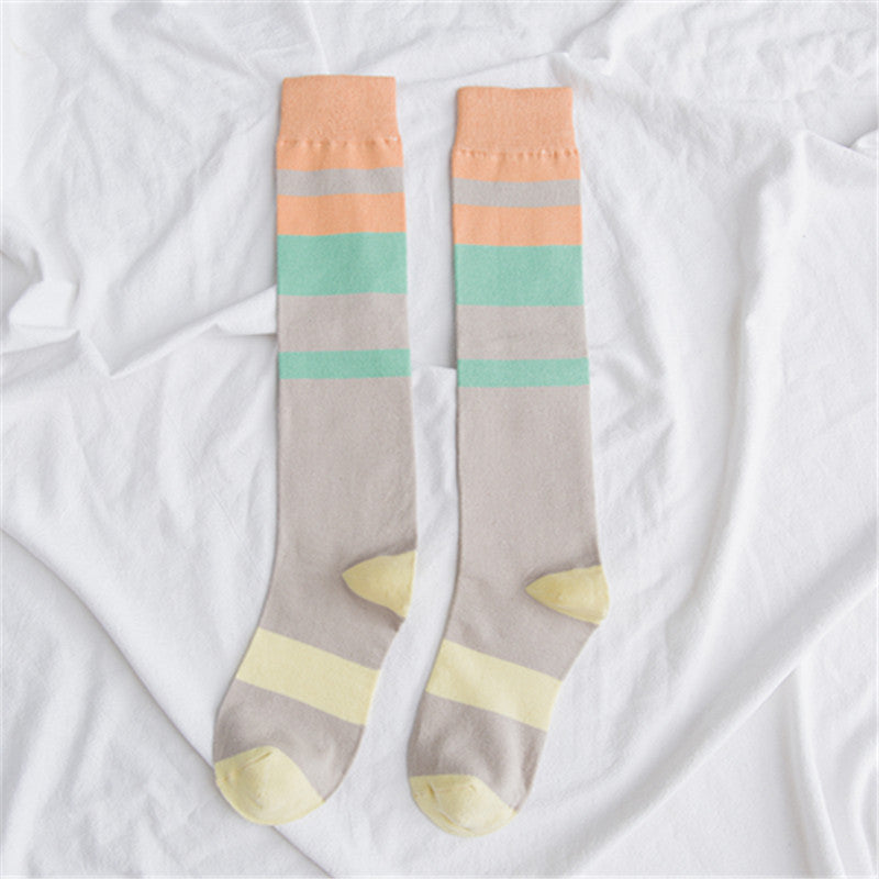 Contrasting color knee-length women's socks - Mubimart -  