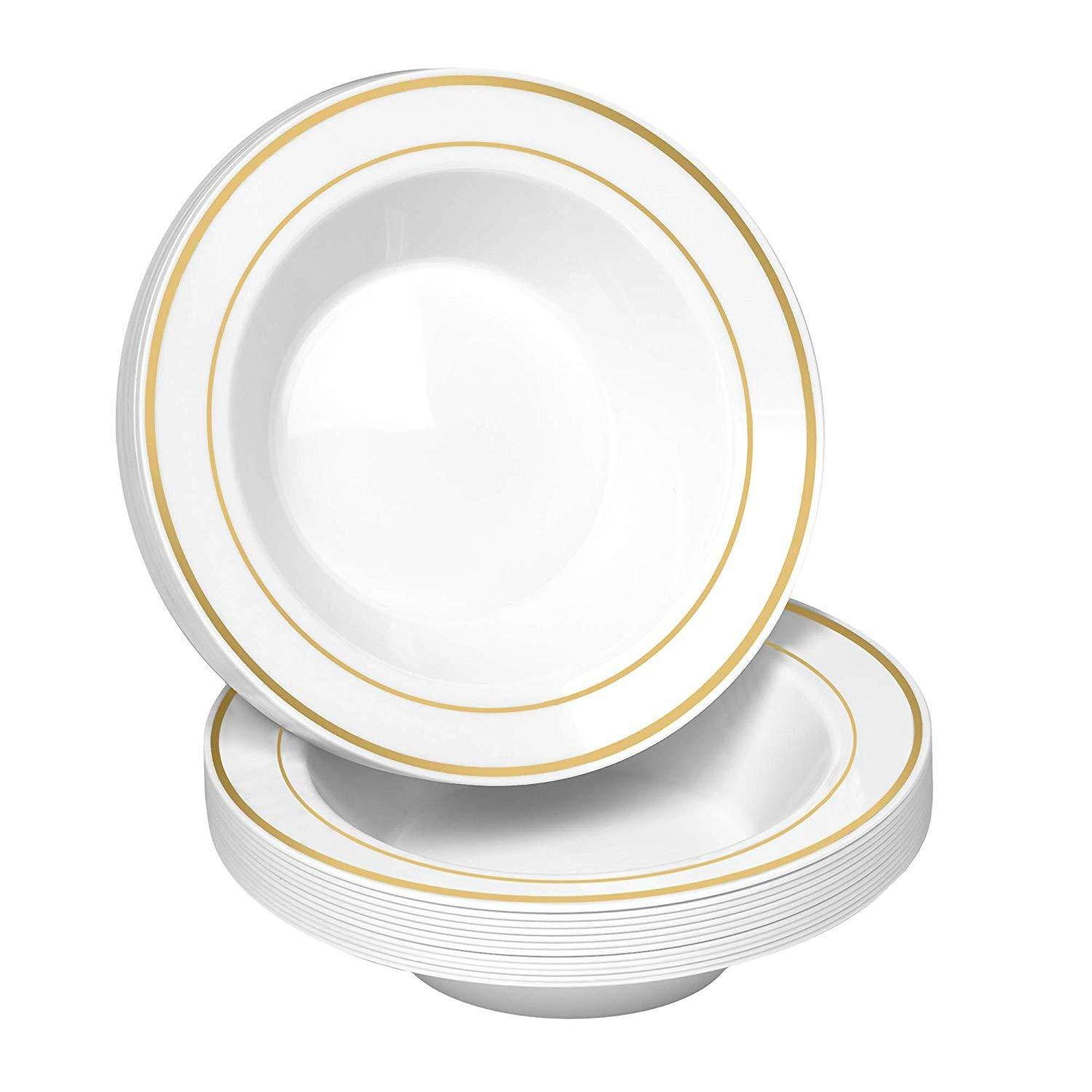 12OZ Disposable Bowl Gold Side Deep Dish Hard Plastic PS Salad Bowl - Mubimart