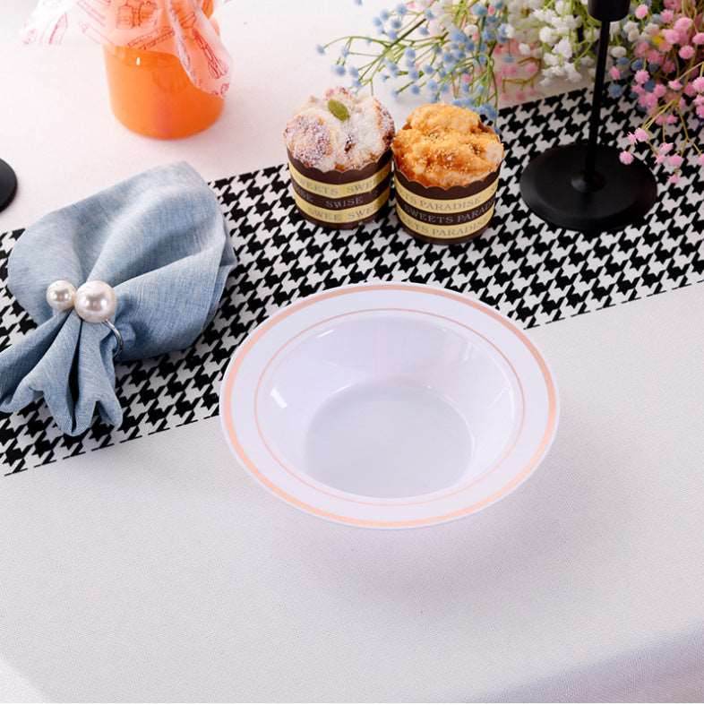 12OZ Disposable Bowl Gold Side Deep Dish Hard Plastic PS Salad Bowl - Mubimart