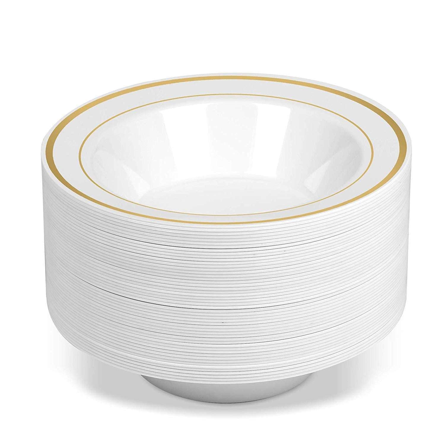 12OZ Disposable Bowl Gold Side Deep Dish Hard Plastic PS Salad Bowl - Mubimart -  