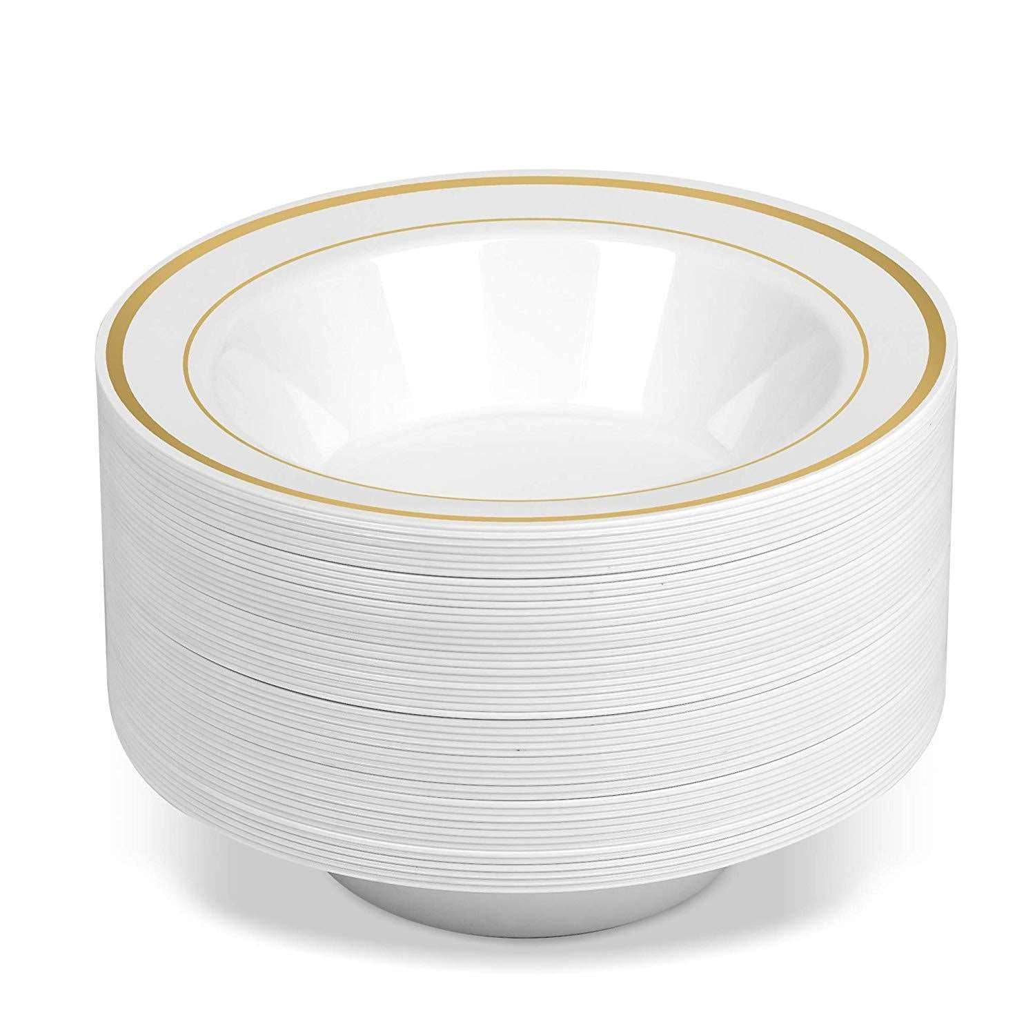 12OZ Disposable Bowl Gold Side Deep Dish Hard Plastic PS Salad Bowl - Mubimart
