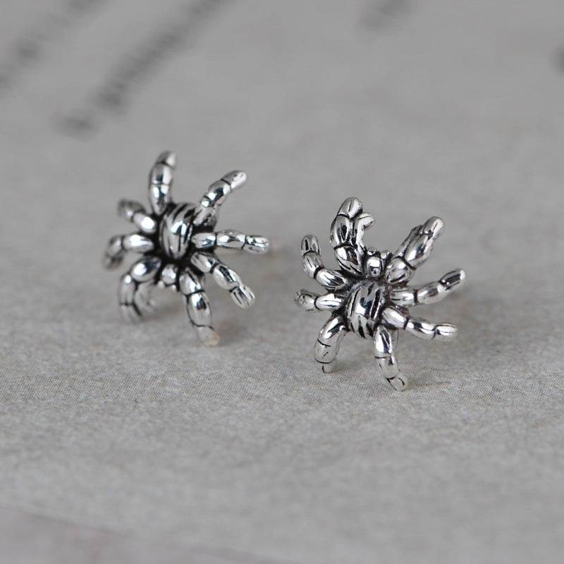 Fashion Men And Women Thai Silver Simple Literary Design Spider Earrings - Mubimart