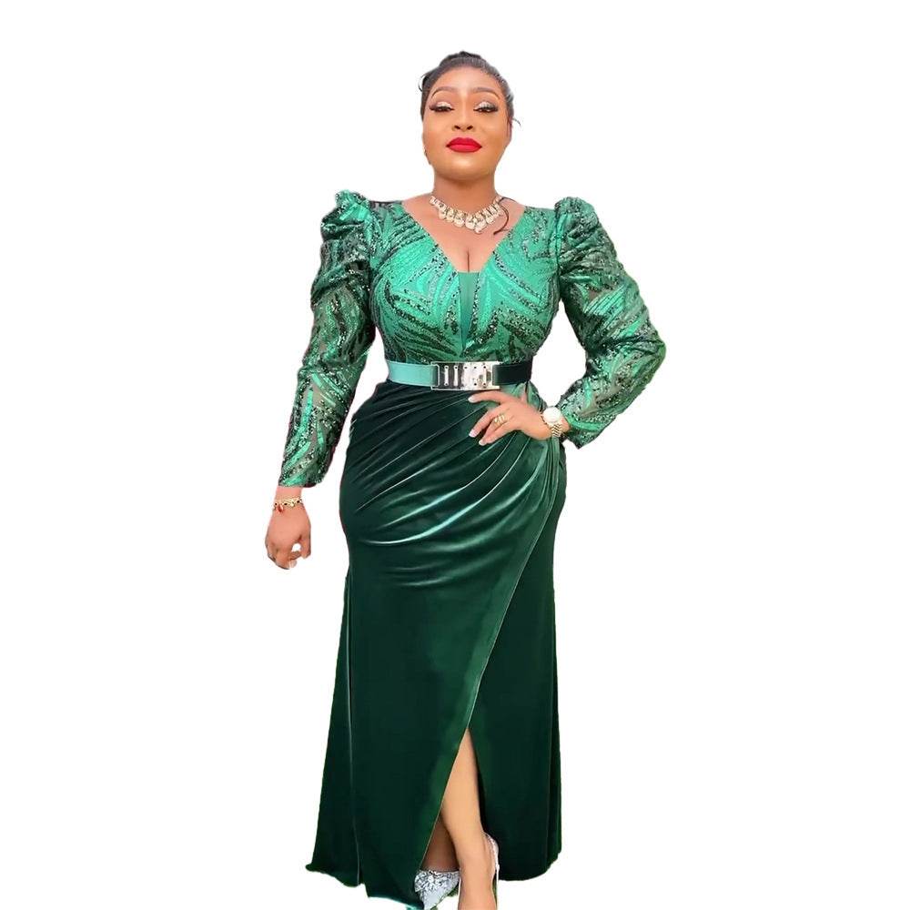 Women's Plus Size Flannel Sequined Party Dress - Mubimart