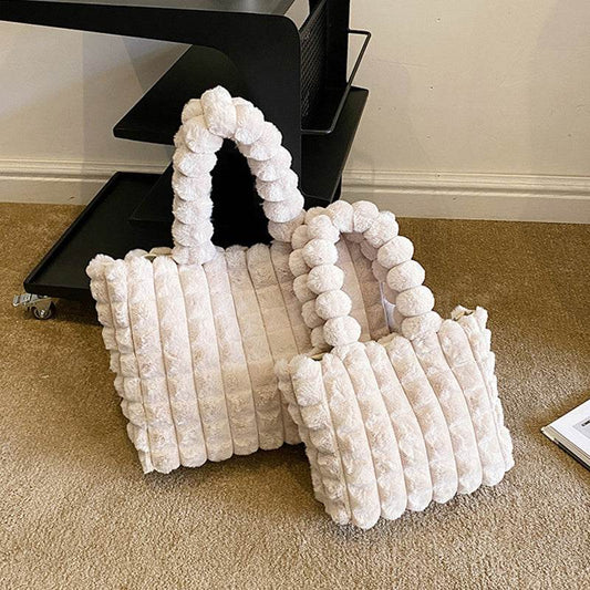 Plaid Handbags Winter Fashion High Capacity Shopping Plush Bag Korean Style Personalized Designer Luxury Tote Bags For Women - Mubimart