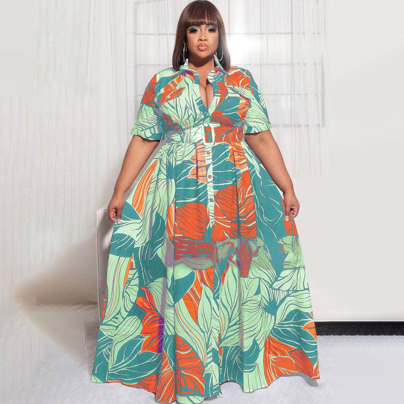 Printed Long Casual Two-Wear Plus Size Women's Dress - Mubimart