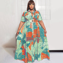 Printed Long Casual Two-Wear Plus Size Women's Dress - Mubimart -  