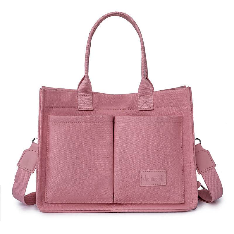 Casual Daily Canvas Tote Shoulder Bags Women Mommy Bag Large Capacity Messenger Multi Pocket Crossbody Chic Reusable Hand Bag - Mubimart