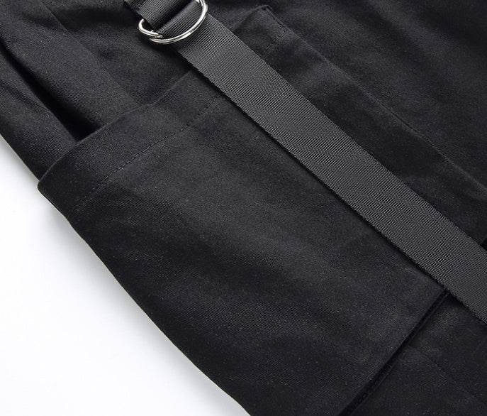 Women Black High Waist Pencil Pants Pockets Patckwork Hollow Out Pants Fashion Women Streetwear Cargo Pants Women Pants - Mubimart