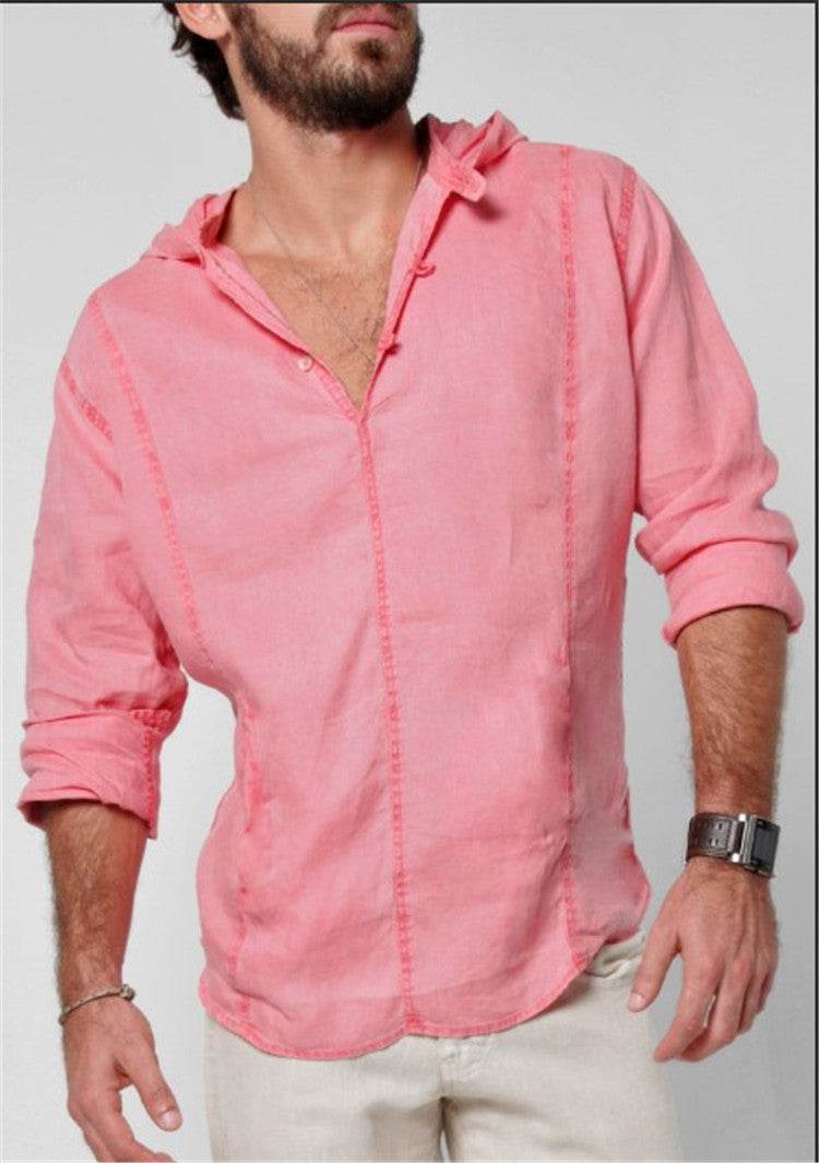 Men's linen hooded T-shirt - Mubimart