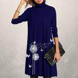 Long sleeve T-shirt plus size loose print dress - Mubimart