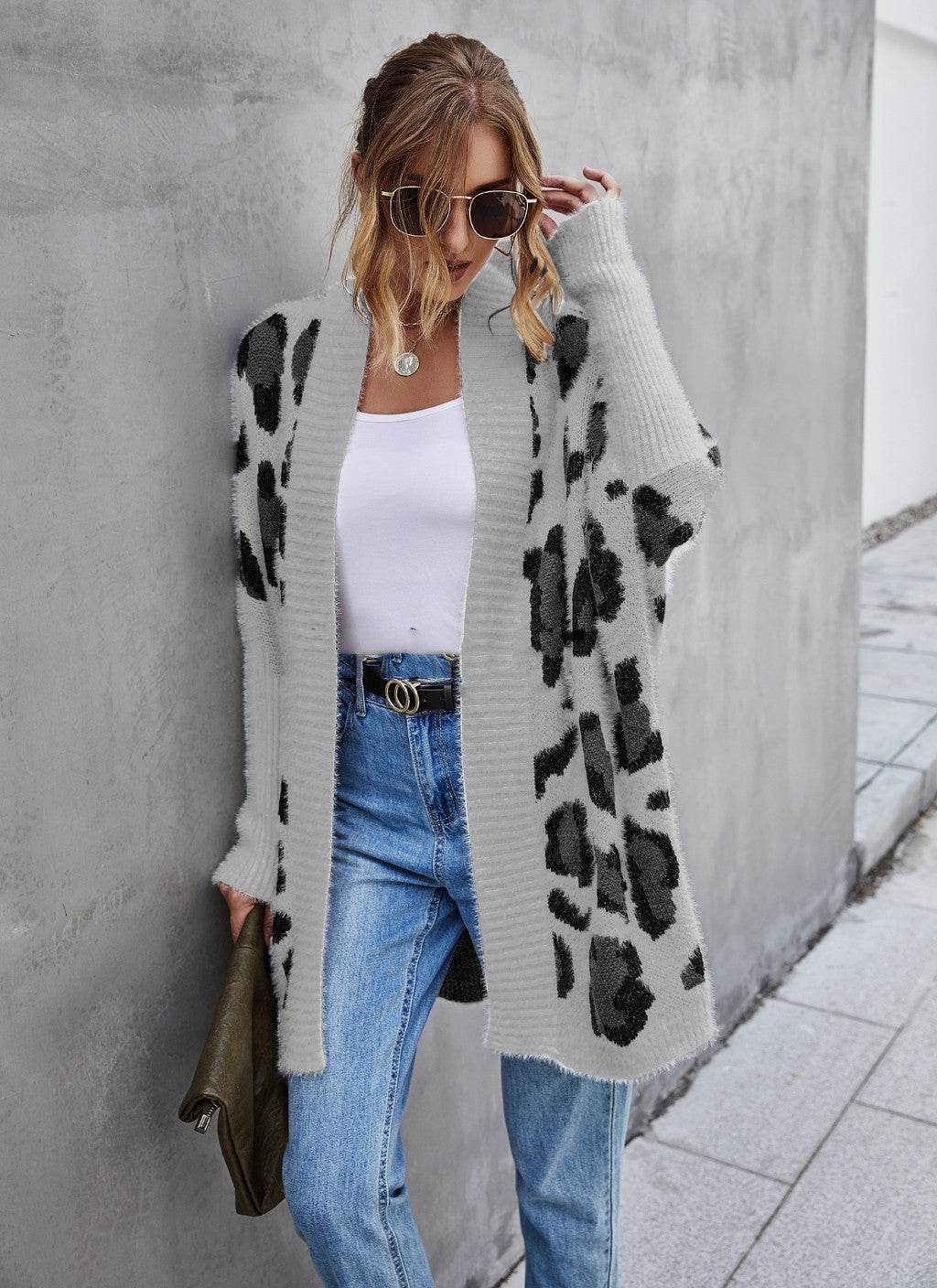 Women's Plus Size Cardigan Jacket Leopard Sweater - Mubimart