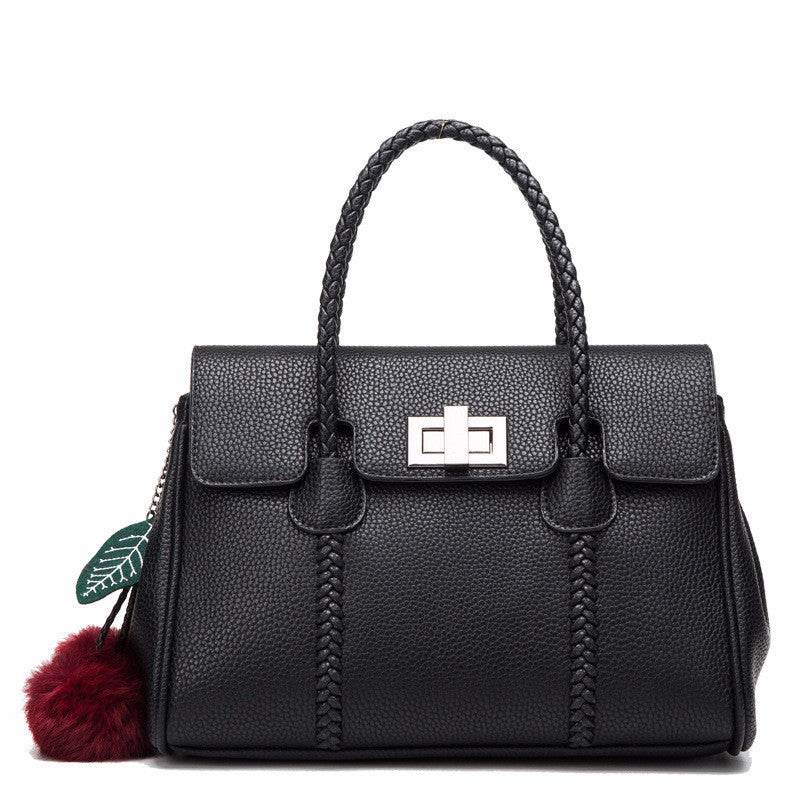 Leather handbags lychee pattern handbag - Mubimart
