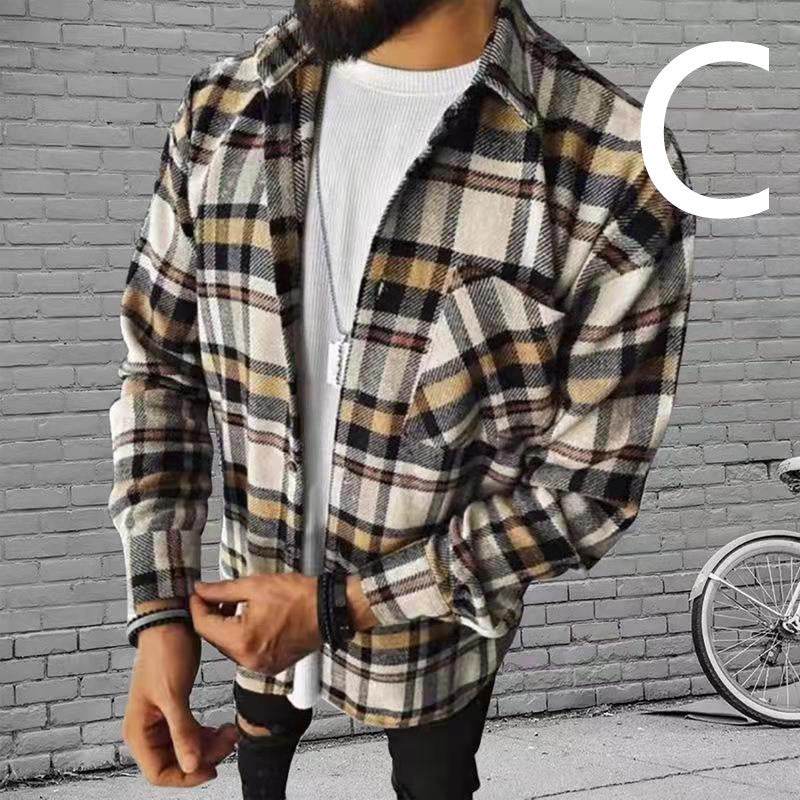 Men's Long Sleeve Plaid Shirt Jacket - Mubimart